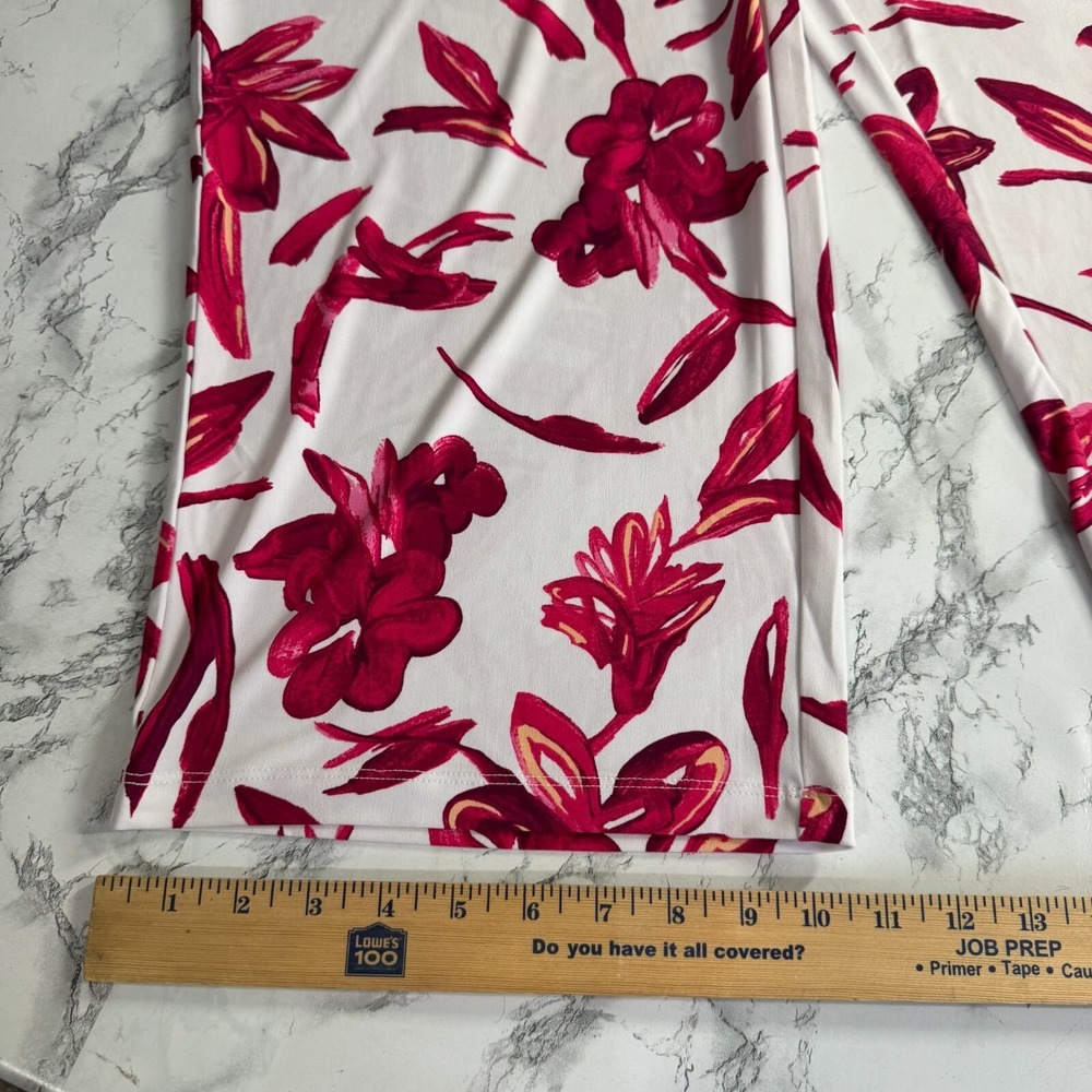 Susan Graver Liquid Knit Crop Pants Tropical White Red Floral Pockets Pull On XL - Picture 8 of 11
